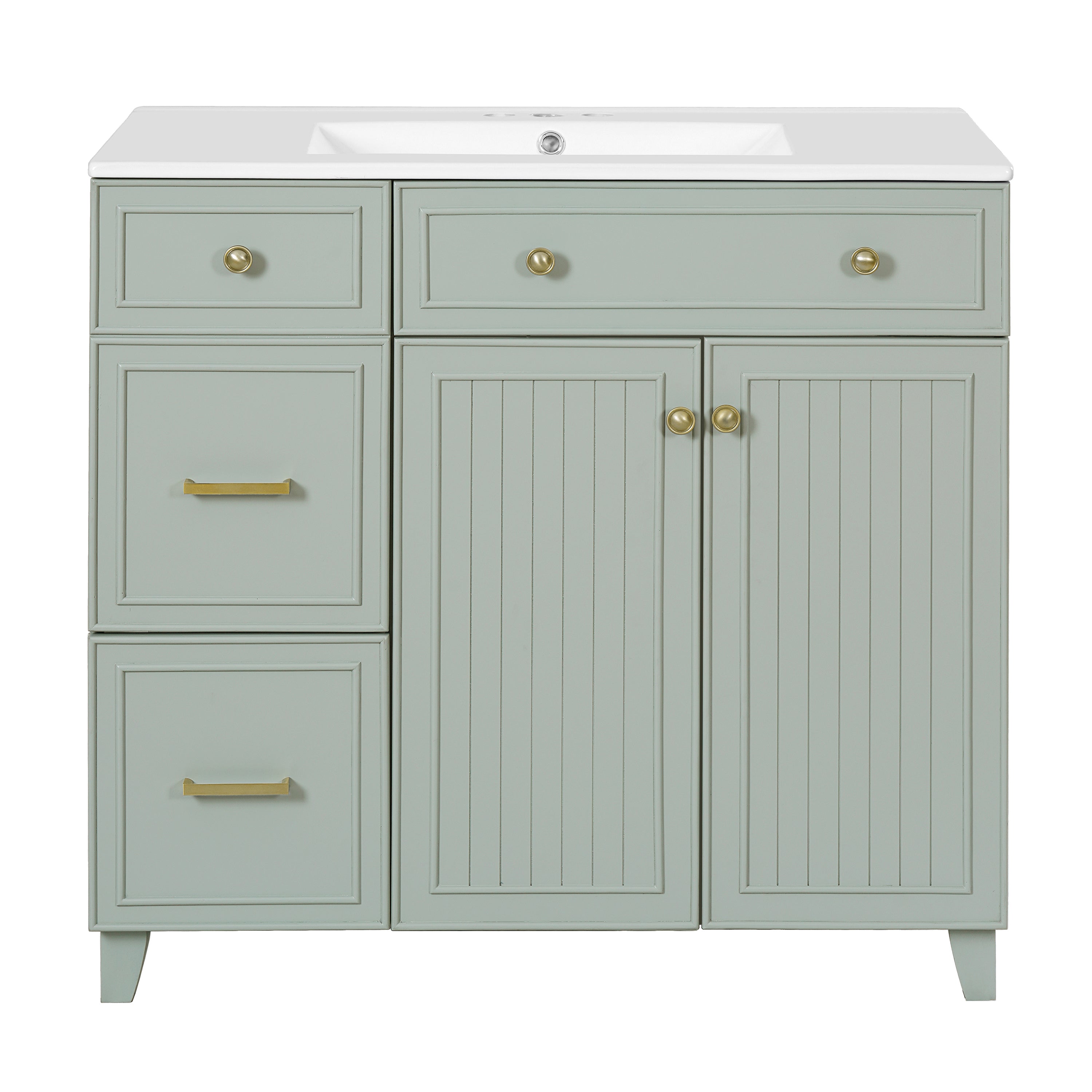 VanityFus 36-in Green Bathroom Vanity Single Sink Combo with Ceramic White Top 2 Soft-Close Doors 2 drawer